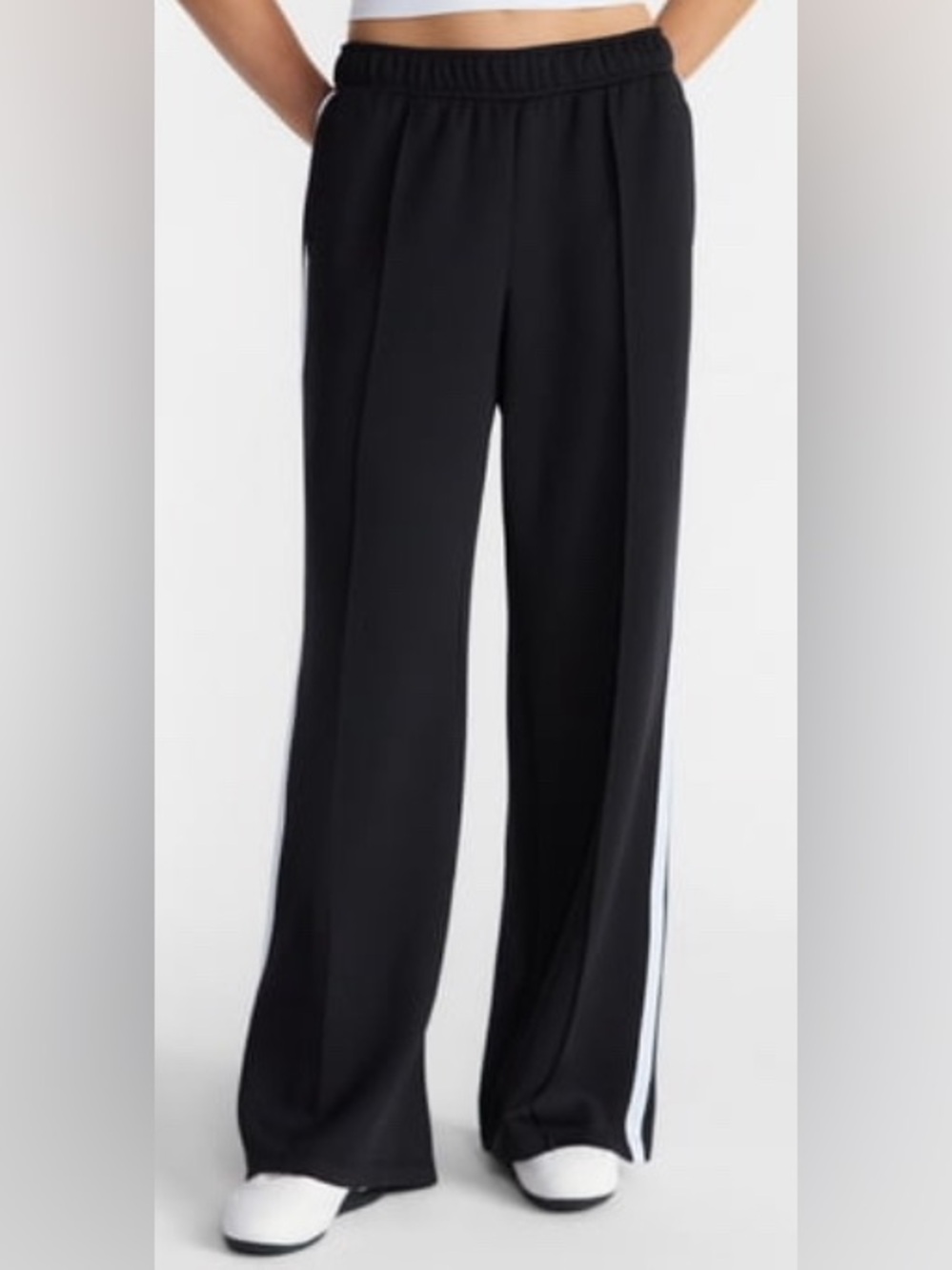 Avia Black Wide-Leg Pants with White Side Stripe